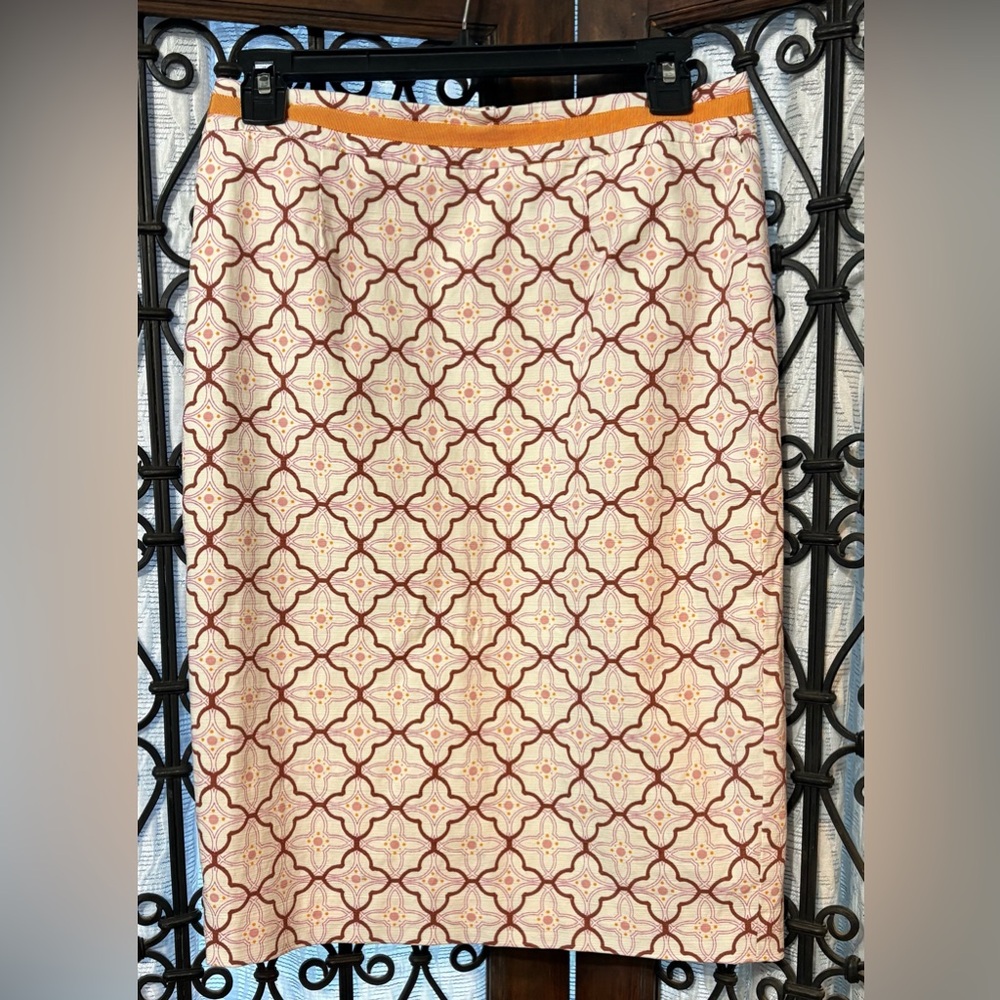 Boden Geometric Trellis Modern Pencil Skirt - Peach/Pink/Brown